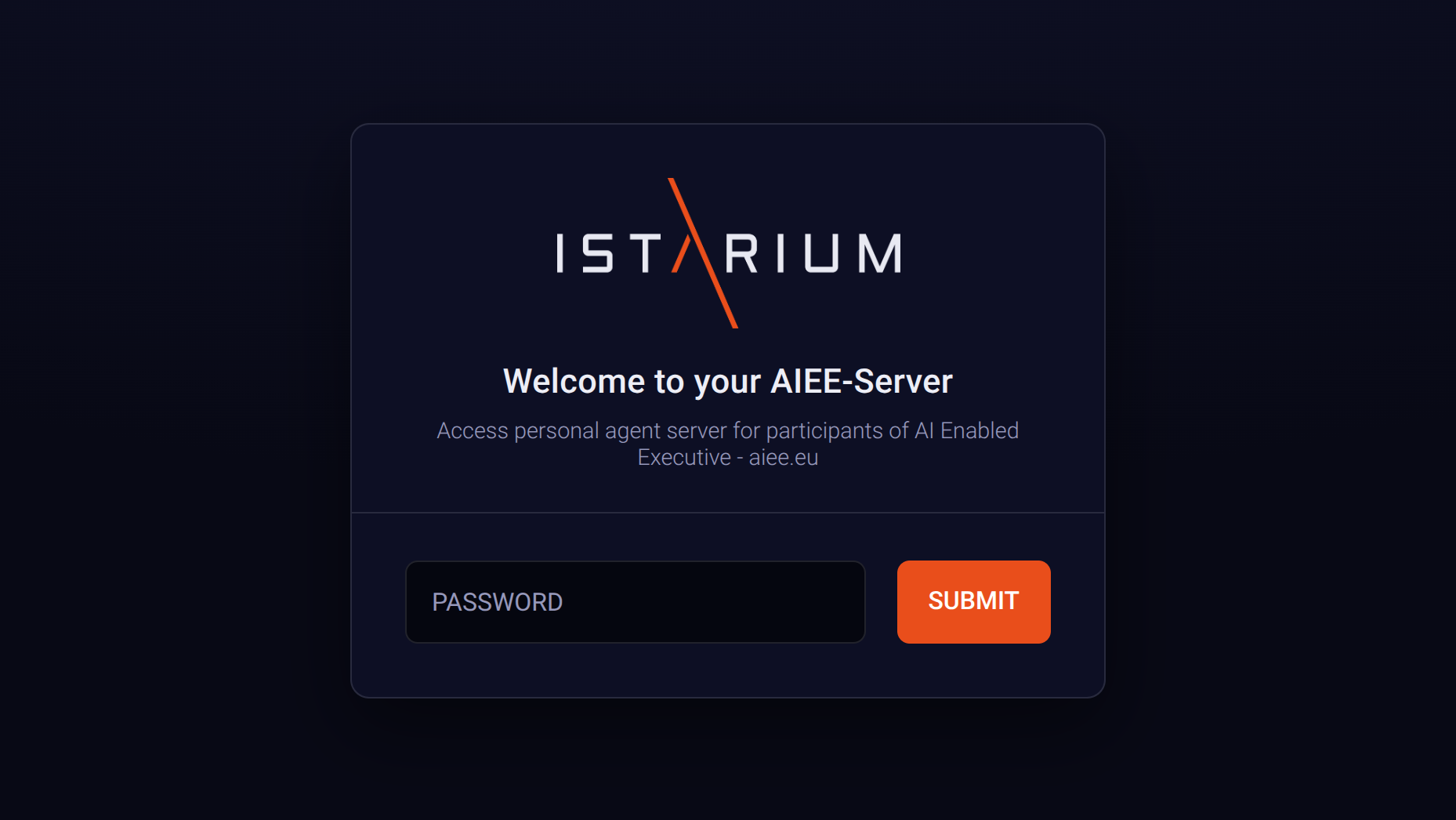 Login screen of the AIEE server showing the ISTARIUM logo and a password field